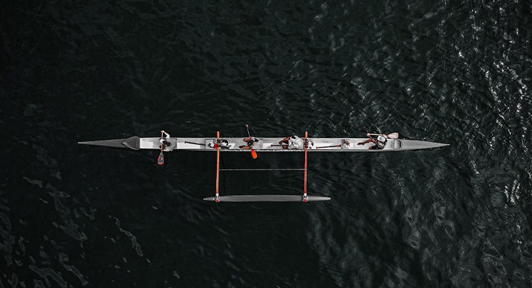 An aerial view of a rowing boat.